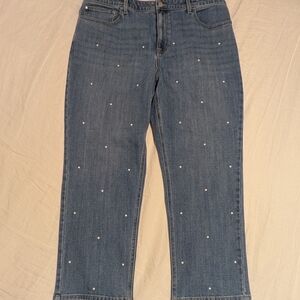Talbots Blue Cropped Jeans with Pearl Details